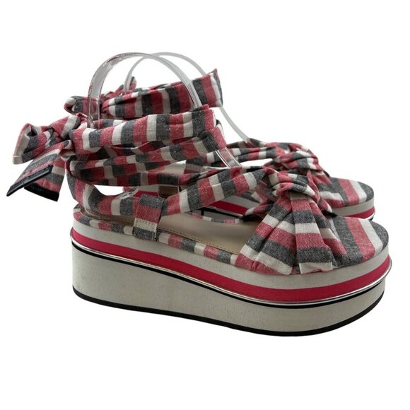 Zara Women's Sandals Lace Up Strappy Stripe Wrap Ankle Platform Size 6 EU 36 - Picture 2 of 11